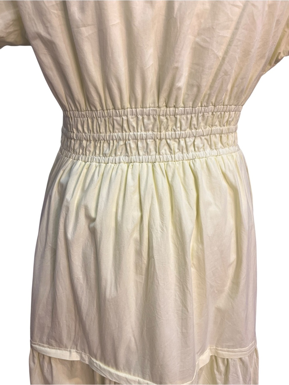 Haute Hippie Style Yellow Cotton Midi Dress Eyelet Hem Smocked Waist M - Picture 10 of 14